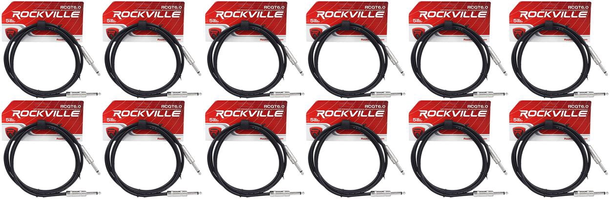 12 Rockville RCGT6.0B 6'  1/4" TS to 1/4'' TS Guitar/Instrument Cable