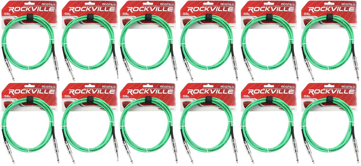 12 Rockville RCGT6.0G 6'  1/4" TS to 1/4'' TS Guitar/Instrument Cable