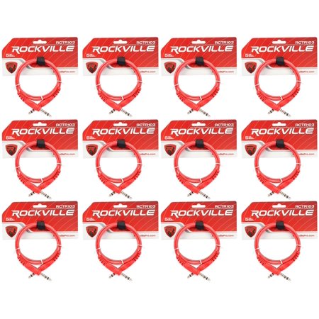 12 Rockville RCTR103R Red 3' 1/4'' TRS to 1/4'' TRS Cable 100% Copper
