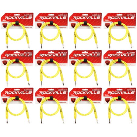 12 Rockville RCTR103Y Yellow 3' 1/4'' TRS to 1/4'' TRS Cable 100% Copper