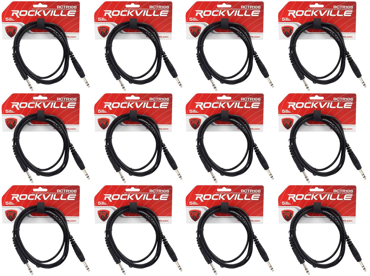 12 Rockville RCTR106B Black 6' 1/4'' TRS to 1/4'' TRS  Cable 100% Copper
