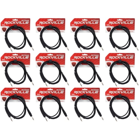 12 Rockville RCTR106B Black 6' 1/4'' TRS to 1/4'' TRS Cable 100% Copper