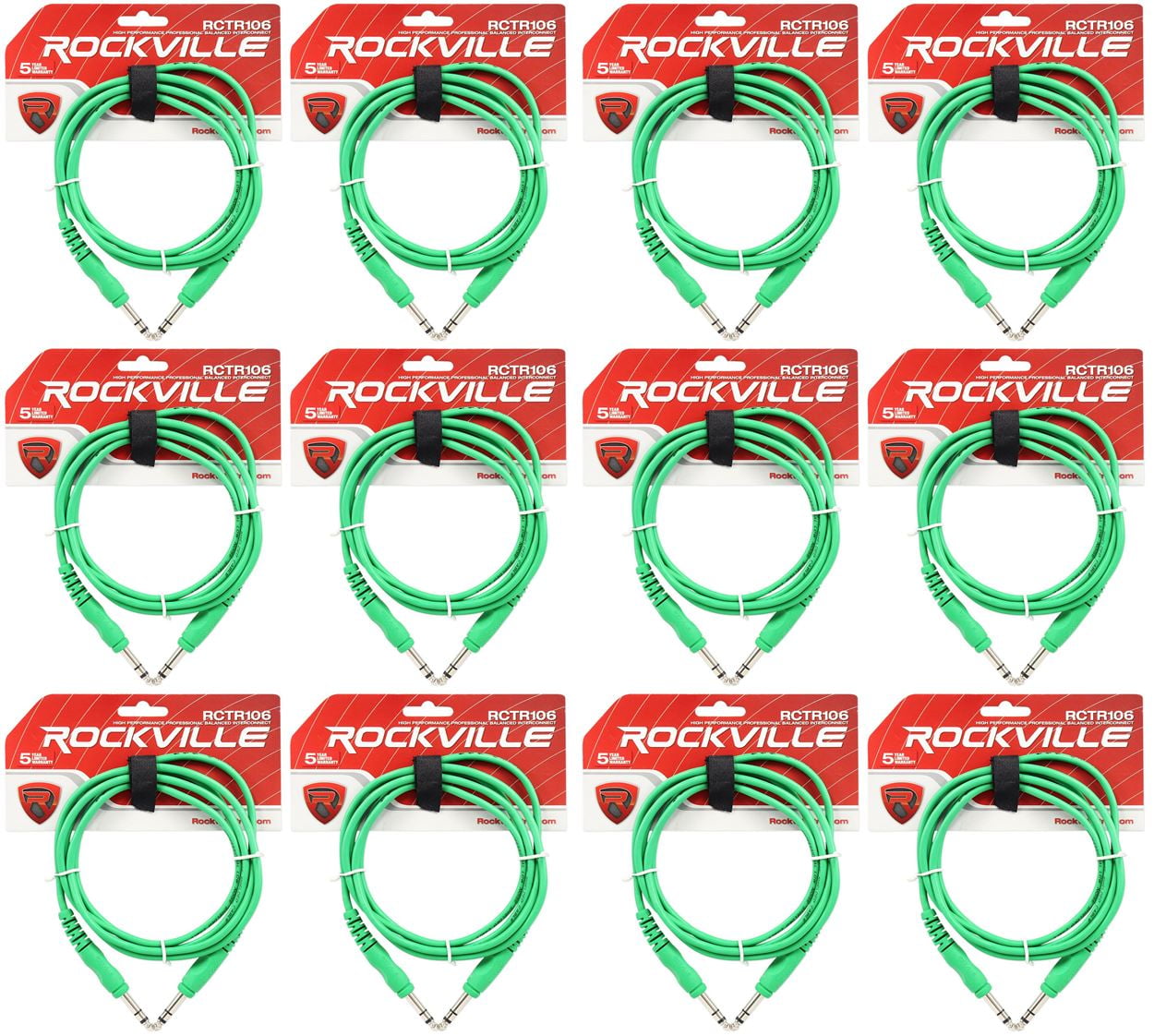 12 Rockville RCTR106G Green 6' 1/4'' TRS to 1/4'' TRS  Cable 100% Copper