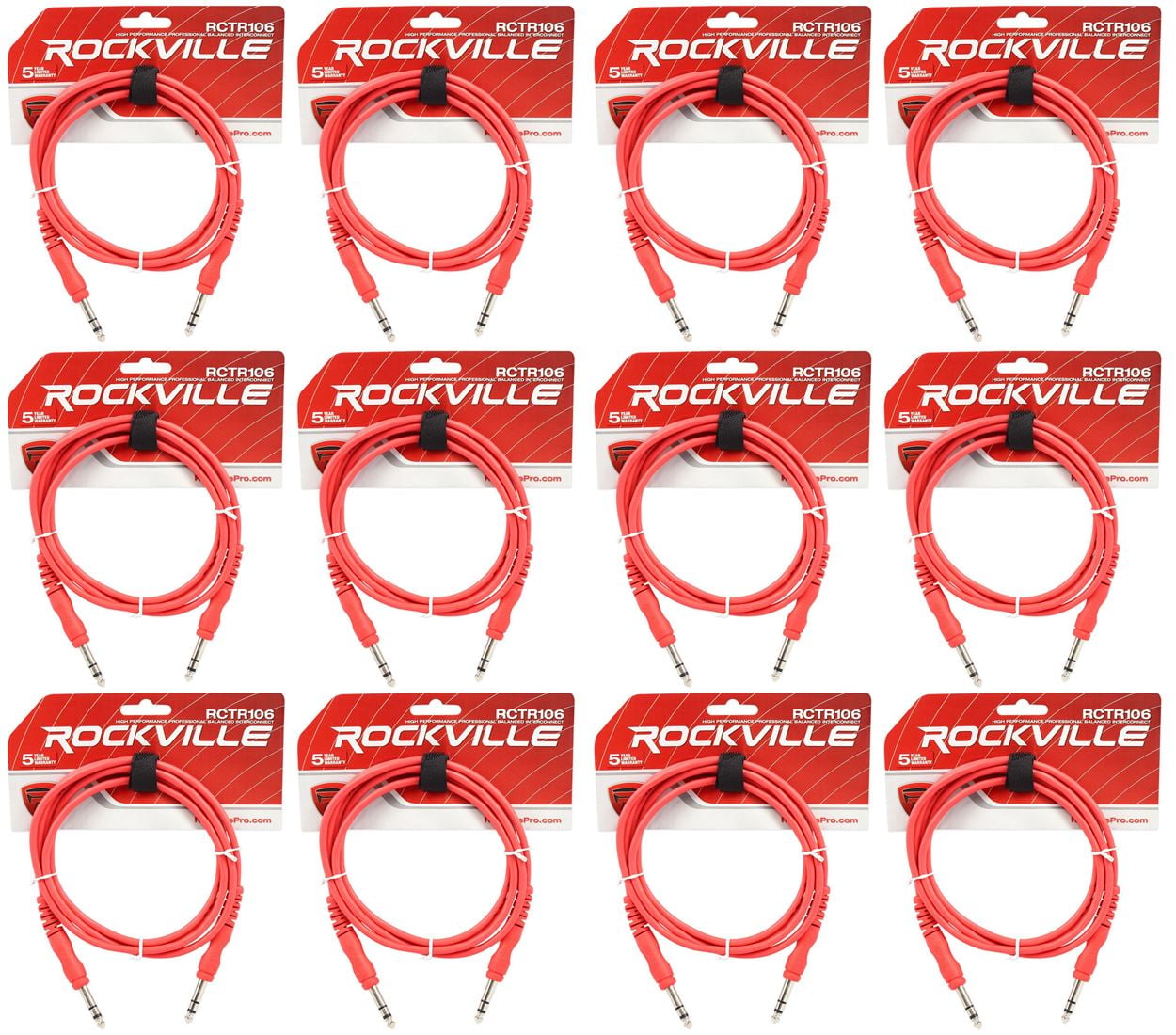 12 Rockville RCTR106R Red 6' 1/4'' TRS to 1/4'' TRS  Cable 100% Copper