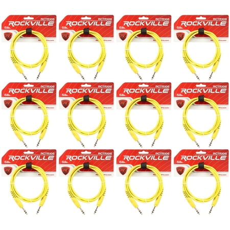12 Rockville RCTR106Y Yellow 6' 1/4'' TRS to 1/4'' TRS Cable 100% Copper
