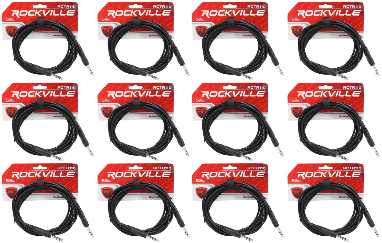 12 Rockville RCTR110B Black 10' 1/4'' TRS to 1/4'' TRS  Cable 100% Copper