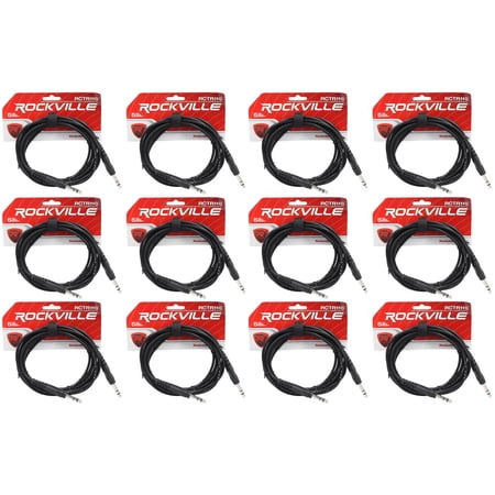 12 Rockville RCTR110B Black 10' 1/4'' TRS to 1/4'' TRS Cable 100% Copper