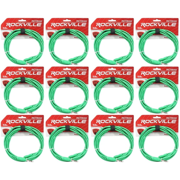 12 Rockville RCTR110G Green 10' 1/4'' TRS to 1/4'' TRS  Cable 100% Copper