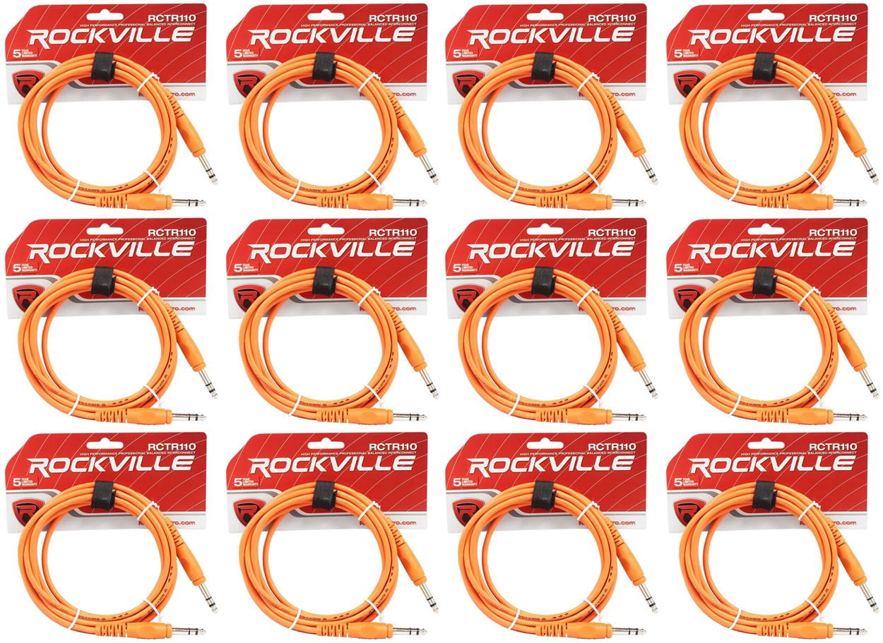 12 Rockville RCTR110O Orange 10' 1/4'' TRS to 1/4'' TRS  Cable 100% Copper
