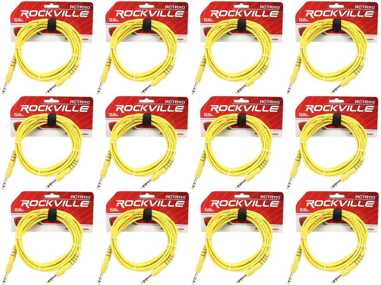 12 Rockville RCTR110Y Yellow 10' 1/4'' TRS to 1/4'' TRS  Cable 100% Copper