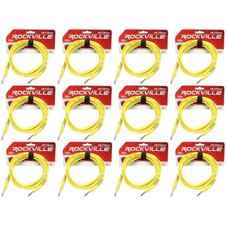 12 Rockville RCTR110Y Yellow 10' 1/4'' TRS to 1/4'' TRS Cable 100% Copper