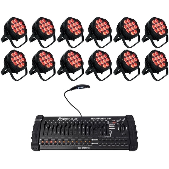 (12) Rockville WET PAR PRO Indoor/Outdoor Par Can Wash Up Lights+DMX Controller