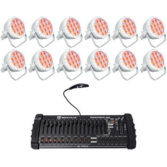 12) Rockville WET PAR PRO White Indoor/Outdoor Par Wash Up Lights+DMX Controller