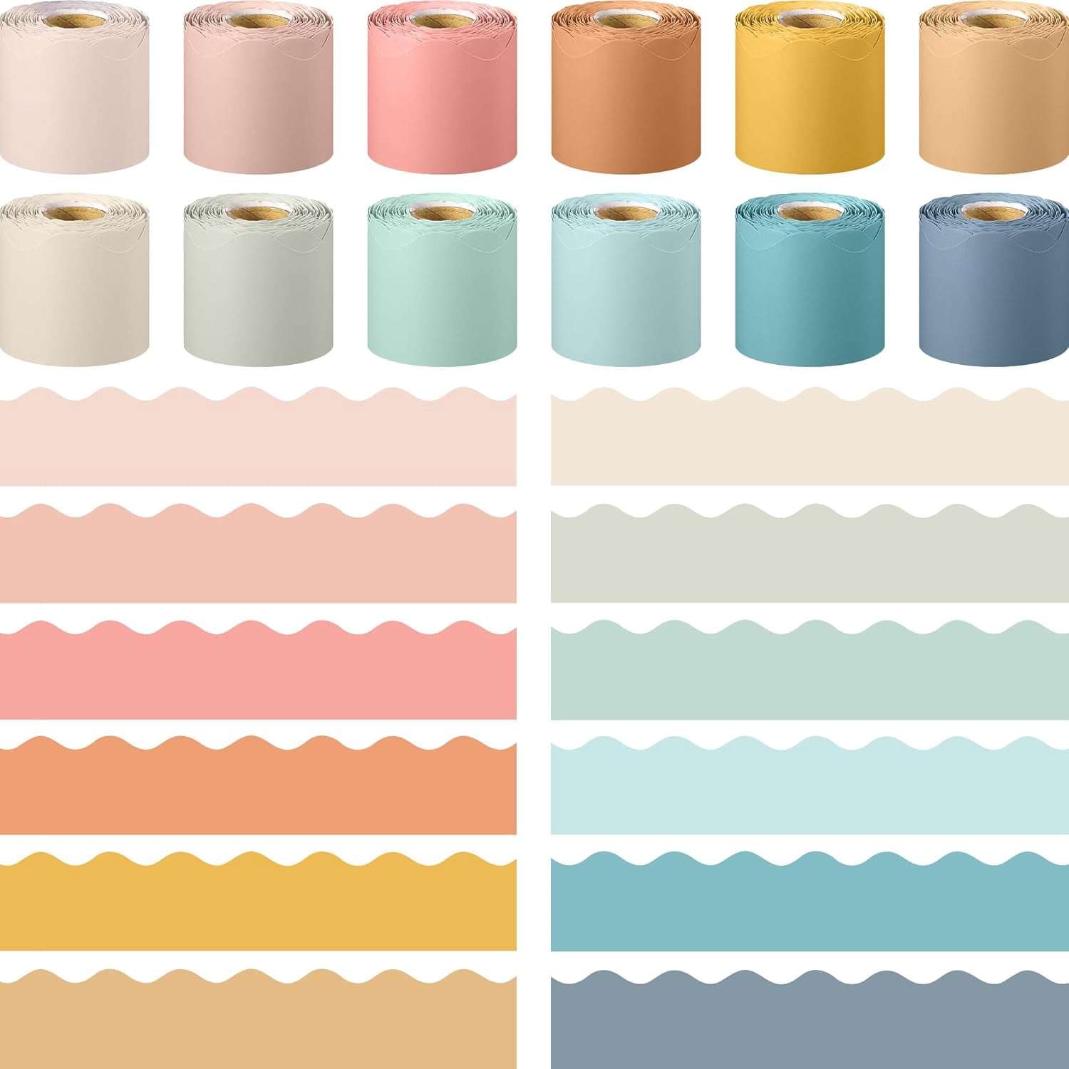 12 Roll 630 Ft Colorful Bulletin Board Borders Bulk Scalloped Rolled ...