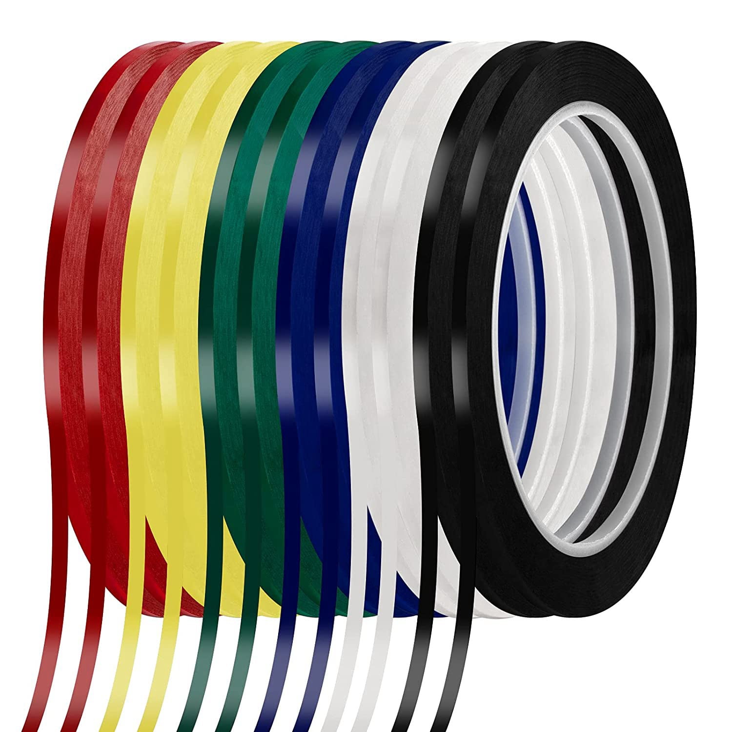 Thin Whiteboard Tape 1/8 (3mm) - 11 Color Rolls with 62 feet Length -  Pinstripe Art White Board Marking Grid Chart Label Tapes for Lines, Charts