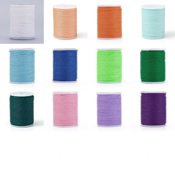 12 Rolls 12 Colors Round Waxed Polyester Cord Taiwan Waxed Cord Twisted Cord Mixed Color 1mm about 12.02 yards(11m)/roll 1 roll/color