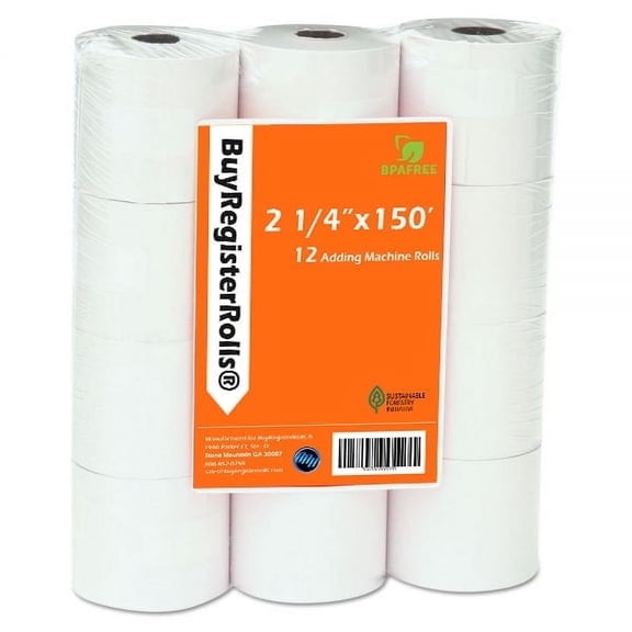 (12 Rolls) 2 1/4" x 150ft, Adding Machine Calculator Register Rolls Premium 1-ply Paper Rolls for Sharp El-1750 1801 Canon P23