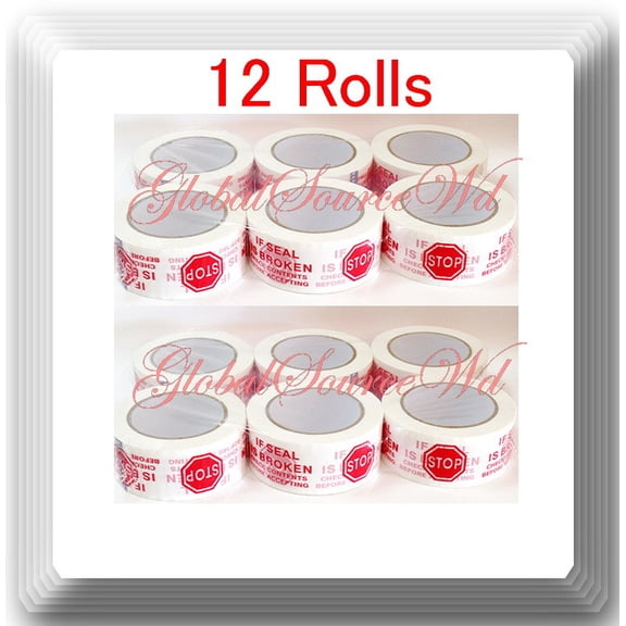 12 Rolls 2" x 110 yds Security Seal Packing Tape IF SEAL IS BROKEN