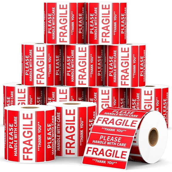 12 Rolls 3 x 2 inch Handle with Care Fragile Thank You Warning Packing Shipping Label Stickers Permanent Adhesive Fragile Stickers for Shipping Moving Glass (500 Labels/Roll)