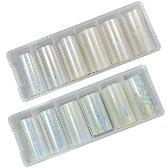 12 Rolls 30.98 x 1.57 Inch Nail Art Foil Transfer Rolls Nail Foil Paper Aurora Iridescent Rainbow Colorful Clear Floral Holographic