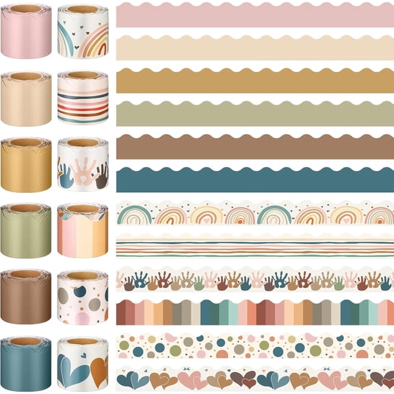 12 Rolls 394 ft Holiday Bulletin Board Borders Seasonal Bulletin Board Decorations Fall Pumpkin Halloween Thanksgiving Trim for School Classroom Wall Decor(Bohemia)