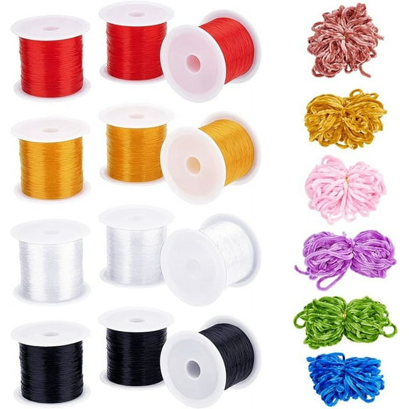 12 Rolls 4 Colors DIY Fishing Thread Nylon Wire Fly Tying Kit Fly Tying Thread Elastic Fly Tying Wire and 10 Color 10S Arm Knitting Yarn for Wet Dry Nymph Fly Fishing Material