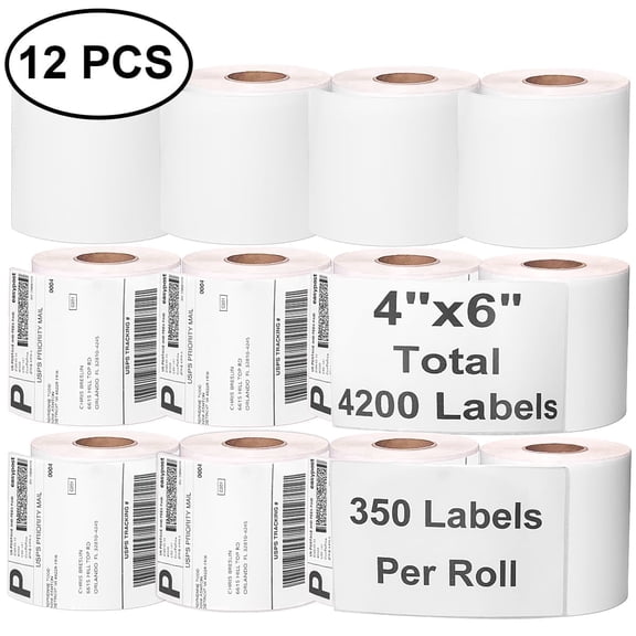 4200(12 x 350 Pack) 4x6inch Thermal Shipping Labels, Strong Adhesive Barcode Labels for Shipping, Compatible with Zebra ZP450 ZP500 ZP505 Printers