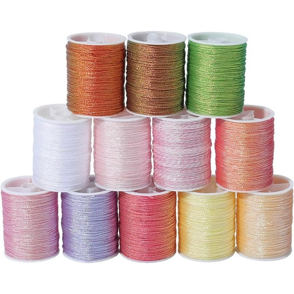 12 Rolls 432M Multicolor Metallic Cord Colorful Embroidery Shimmer Christmas Thread Polyester Tinsel Rope Glitter String Cords for DIY Sewing Making Crafts Xmas Bracelets Beading Necklaces DIY