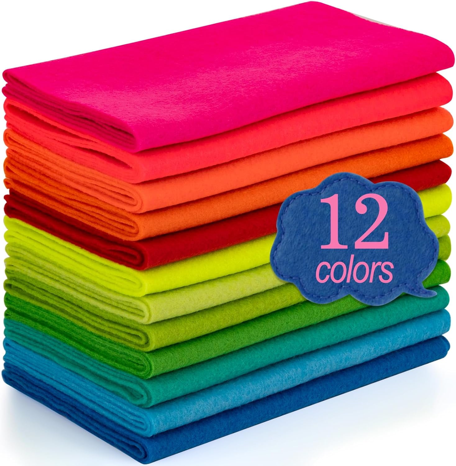 12 Rolls 8"x35"(20.5x90cm) 1.4mm Thick Soft Felt Fabric Sheet 12 Assorted Neon Series Colors Felt Pack for DIY Craft Sewing Squares Nonwoven Patchwork