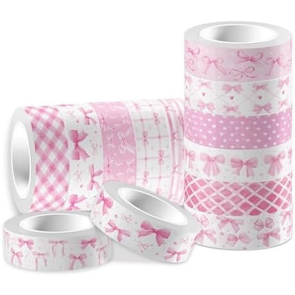 12 Rolls Bow Washi Tape Set Bowknot Decorative Masking Tape Set - Bowknot, Buffalo Decorative Masking Tapes for Scrapbooking, Journaling, Party Decor, DIY Art Crafts