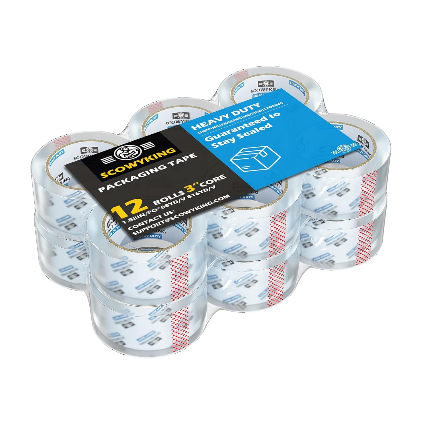 12 Rolls Clear Packing Tape, 1.88 Inch x 68 Yards, 2.7 Mil Thick - Heavy Duty Shipping Tape for Moving, Sealing Boxes, Packaging Strong Adhesive, Crystal Clear, Residue-Free, Bulk Value Pack