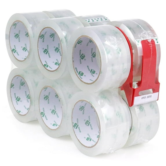12 Rolls Clear Packing Tape Rolls with Free Dispenser, Heavy Duty Refill Tape for Shipping Moving and Packaging, 2.4Mil 1.88 Inch x 60 Yard