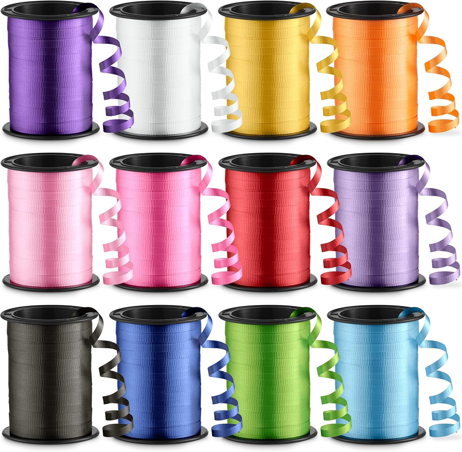 12-Rolls Curling Ribbon for Gift Wrapping - 3/16in x 125 Feet Per Roll Balloon String Set Presents, Bows, DIY Arts & Crafts, Wedding, Happy Birthday Decorations, Assorted Colors