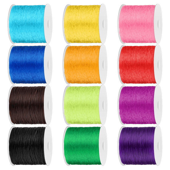 12 Rolls Elastic Crystal Tec String for Bracelets, 0.8 MM Stretch Bead String Cord Jewelry Thread for Bracelets, Necklaces, Clay Beads, Pony Beads
