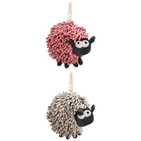 NOMADIC NOOK Chenille Hand Towels with Hanging Loop, 2 Pack Funny Bathroom Hand Towel in Sheep Shape, Absorbent Fast Drying Towels Purple/Grey 7" x 7"