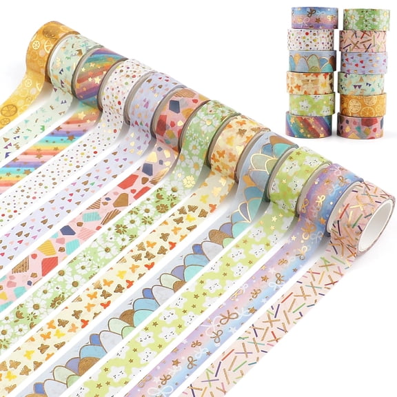 12 Rolls Gold Foil Floral Washi Tape Set,15mm Decorative Masking Tape for Journaling, Scrapbooking, Planners, DIY Crafts, Gift Wrapping(Spring Pastel Collection)