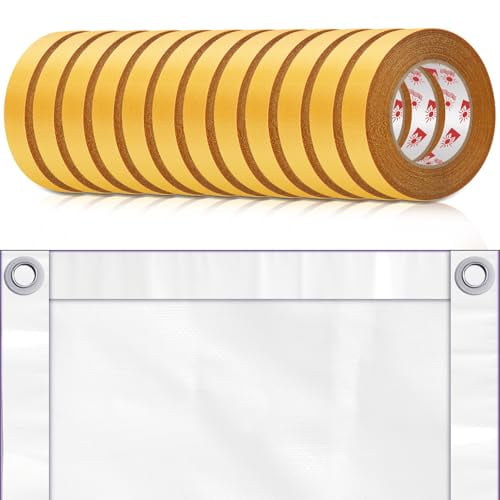 12 Rolls Heavy Duty Banner Hem Tape 1" x 90 ft Double Sided Vinyl Banner Tape Hem Scrim Strong Mounting, Clear$$Office