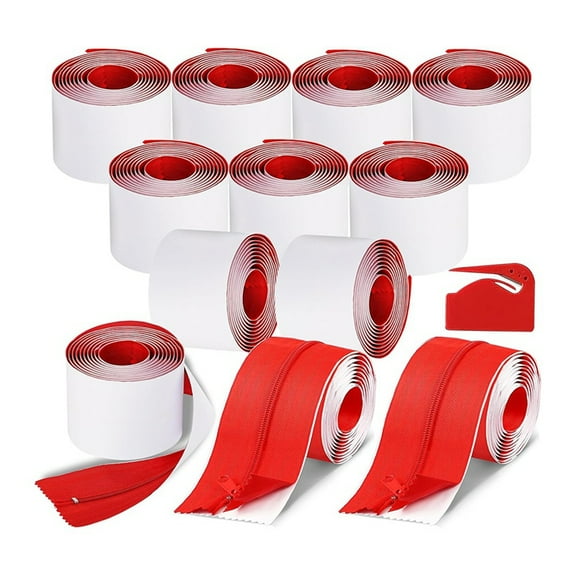 12 Rolls Heavy Duty Zipper Door for Dust Barriers - 7Ft X 3Inch Self Adhesive Construction Zipper Door-for Use on Tarps,1set * zipper door,Red