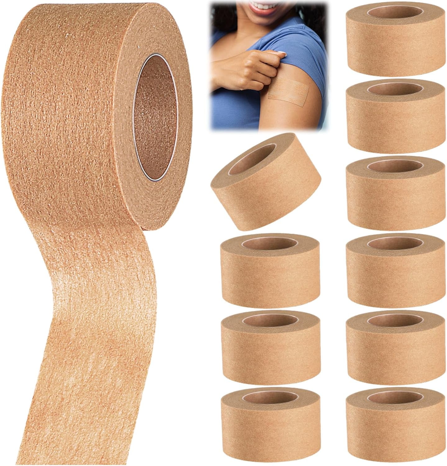 12 Rolls Micropore Tan Tape Skin Tape Adhesive Tape Non Woven Paper Tape for Household Supplies (1 Inch x 10 Yards)