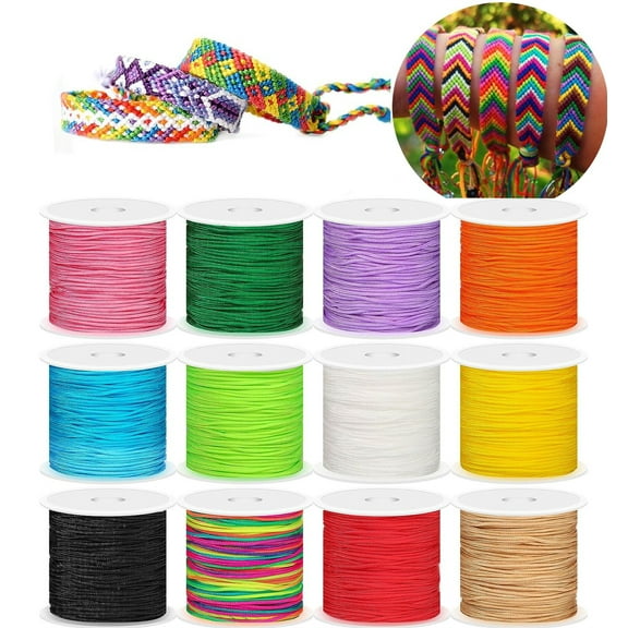 12 Rolls Nylon Beading Cord,Coloured Beading Thread String Knotting Cord Rope,Bracelet String Braided Cord Wire for DIY Necklace Bracelet Craft Jewellery Making, 20 m Length, 0.8 mm Diameter
