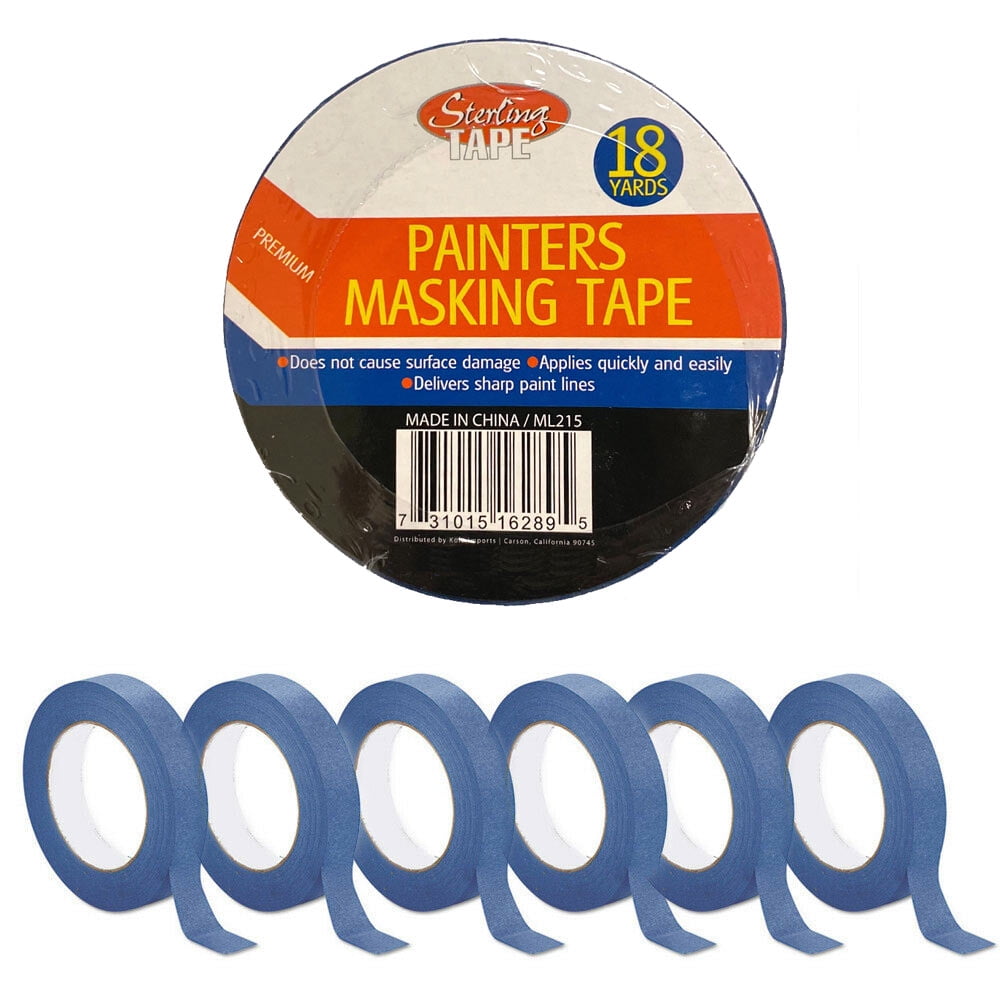 12 Rolls Painters Blue Masking Tape 1 Inch x 18Yds Less Edge Bleed