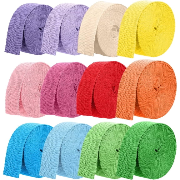 12 Rolls Polypropylene Webbing Strap, 1 Inch Heavy Duty Webbing for DIY, Outdoor Gear, Furniture Repair, 5 Yards per Roll, Multicolor