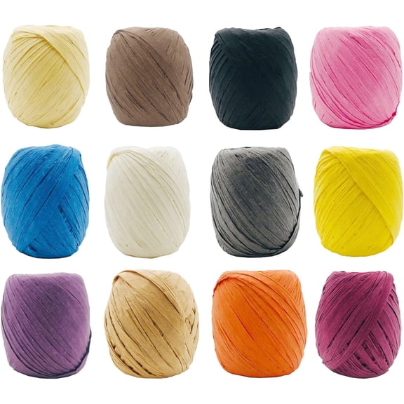 12 Rolls Raffia Ribbon,787 Feet Raffia Twine String for Christmas Valentine's Day Party Gifts Wrapping Florist Bouquets DIY Craft Decoration Weaving,12 Colors