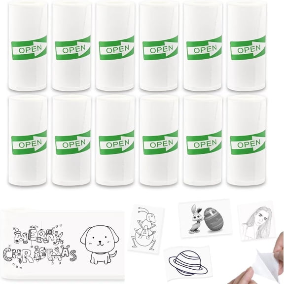 12 Rolls White Self-Adhesive Mini Printer Paper Sticky 57x25mm Compatible with M02/T02 Printers(Remove Inner Paper Holder), Thermal Sticker Paper for Photos, Grocery Lists, Study Notes & Scrapbooking