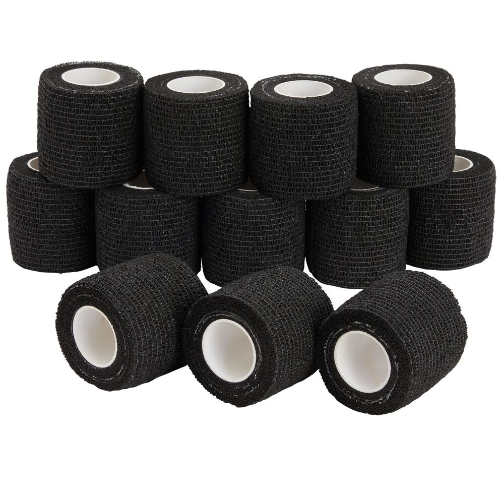 12 Rolls of Black Self Adhesive Bandage Wrap 2 Inch x 5 Yards, Cohesive