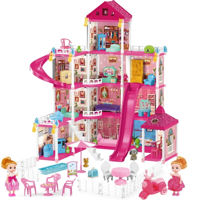 12 Rooms Pink Dollhouse for Girls Ages 3+, with Furniture, Accessories ...