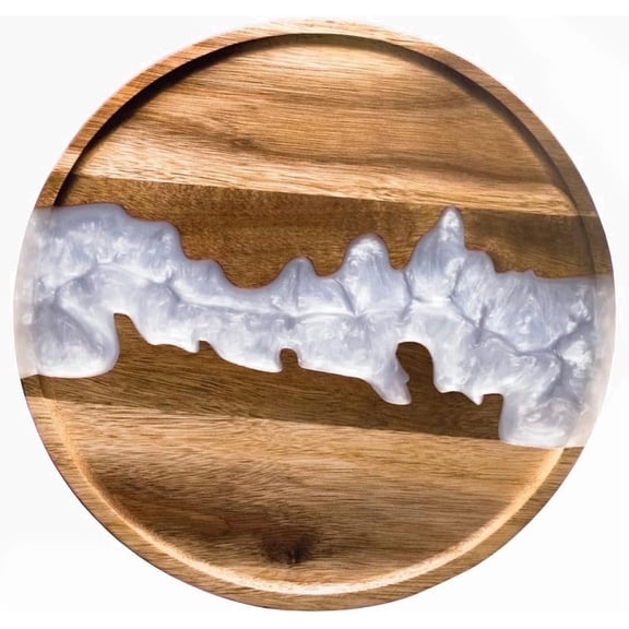 Comfify Round Serving Tray, Resin and Acacia Wood Construction, 12 in Diameter, Natural Finish