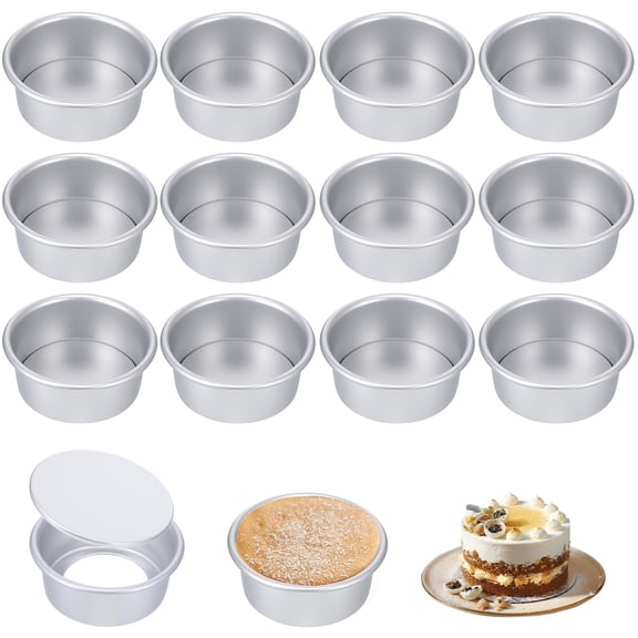 12 Pack 4 Inch Round Removable Bottom Aluminum Cake Pans, Bakeware for Desserts Pizzas Quiches