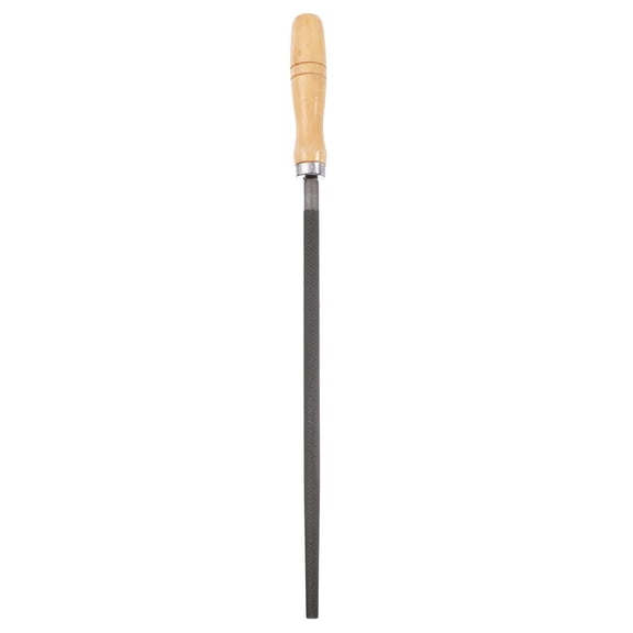 12" Round Medium Cut File Medium Metal File with Wood Handle, Grey/Yellow