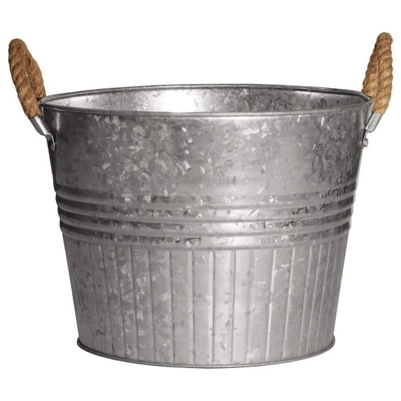 12" Round Planter w/Rope Handles - Galvanized